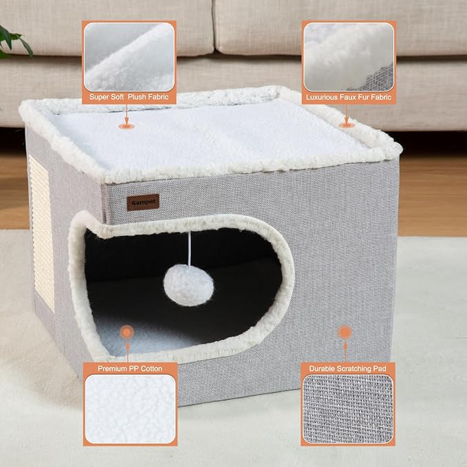 Cat Bed for Indoor Cats Cube House, Covered Cat Cave Beds & Furniture - Image 5