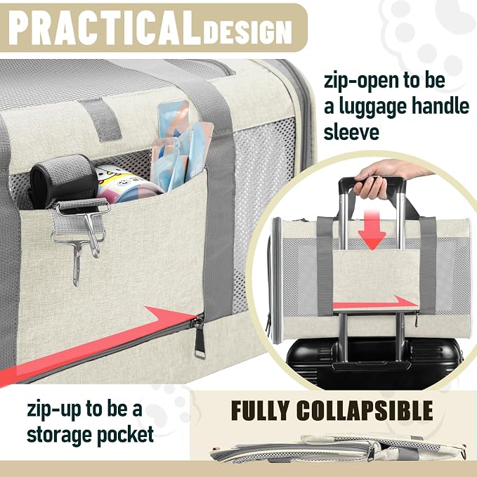 Pet Carrier for Large Cat 20 lbs+ / Soft Sided Small Dog 12 Pounds Travel Crate - Image 7