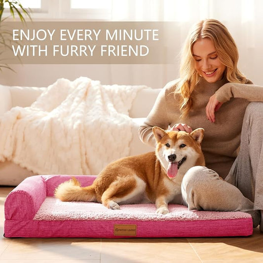 Patas Lague Orthopedic Dog Bed Medium Size Dog 30''X20'', Waterproof L Bolster - Image 2