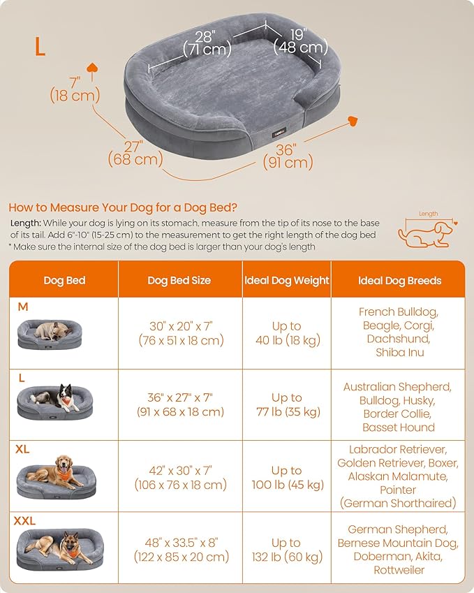 Feandrea Dog Bed, Large Orthopaedic Dog Sofa Bed, Egg Crate Foam, Waterproof - Image 6
