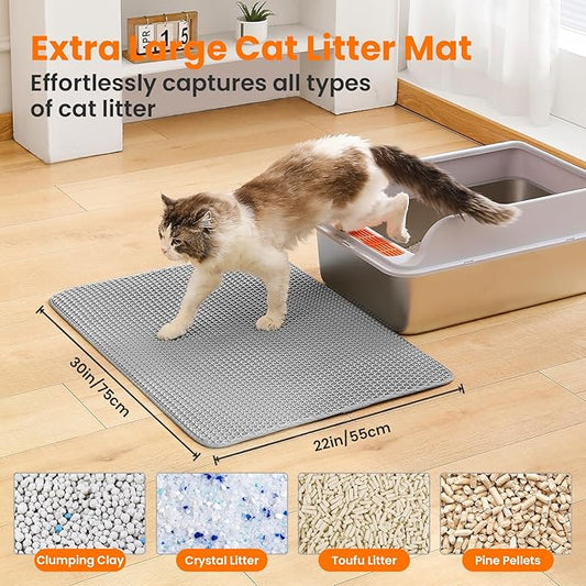 Extra Large Cat Litter Mat, 30x22 Inches Honeycomb Double Layer Cat Litter - Image 2
