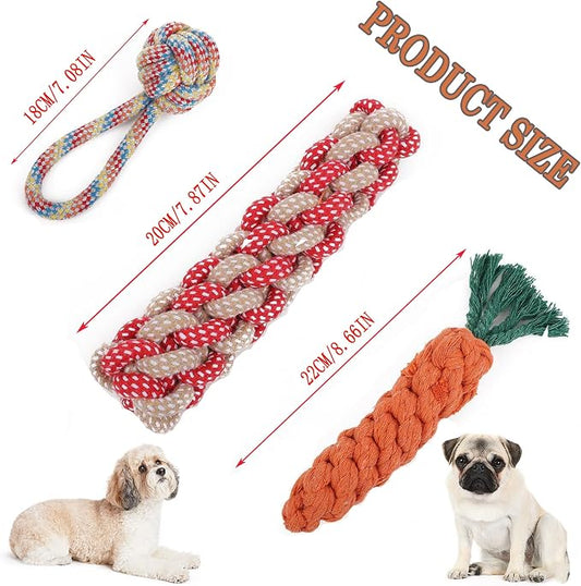 3PCS Natural Cotton Rope Toys for Small Dogs and Puppies, Dog Dental Care Chew - Image 2
