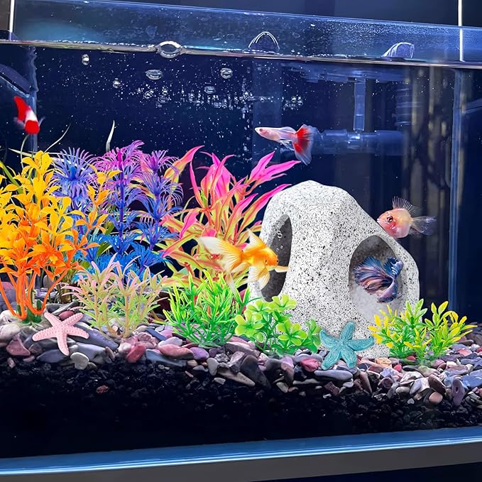 COMSUN 12 PCS Aquarium Decoration Cave Set, Ceramic Fish Tank Hideaway Rock - Image 7