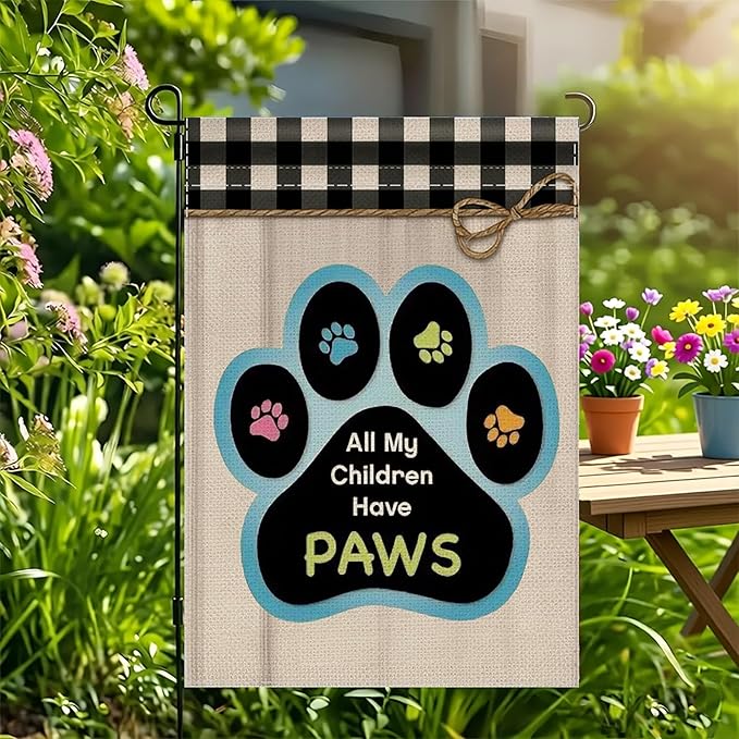 12x18 All My Children Have Paws Garden Flag Cat Paw Print Black Gingham Outdoor - Image 7