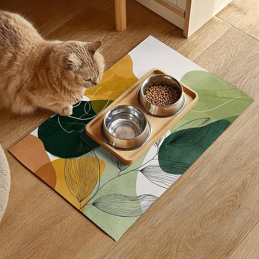 Modern Abstract Leaf Design Pet Feeding Mat 20" x 12" Pet Food Mat Non Slip Mat - Image 2