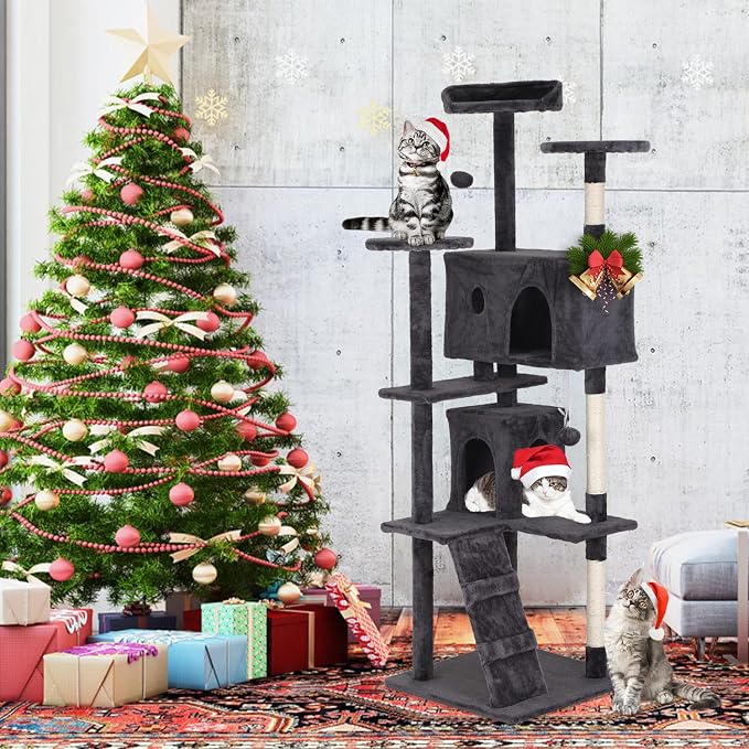 Heavy Duty Cat Tree Tower, Cat Condo, Hanging Ball, Light Grey - Image 7