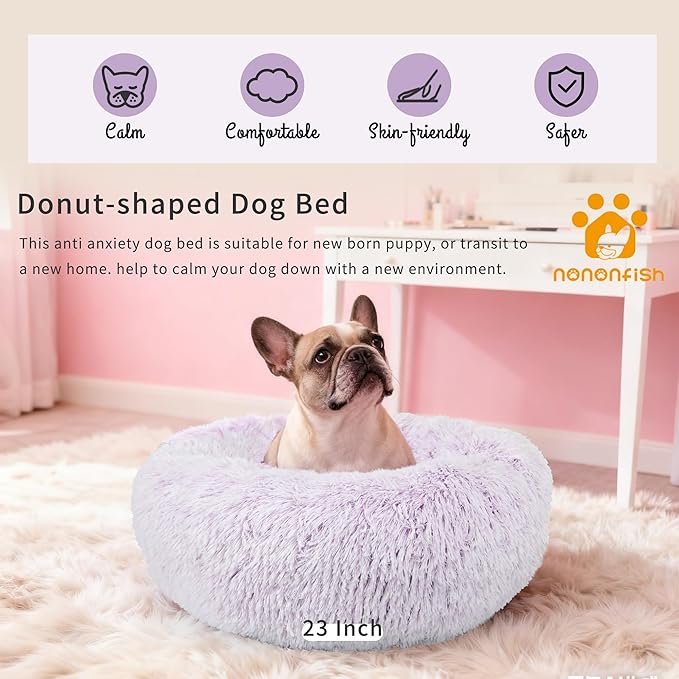 Calming Donut Dogs Beds for Small Dogs Washable, 23inch Plush Round Pet Bed for - Image 6