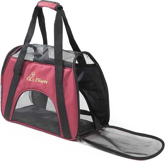 Pawer Soft-Sided Pet Carrier for Cat and Small Dog, Burgundy Color, Medium Size - Image 2