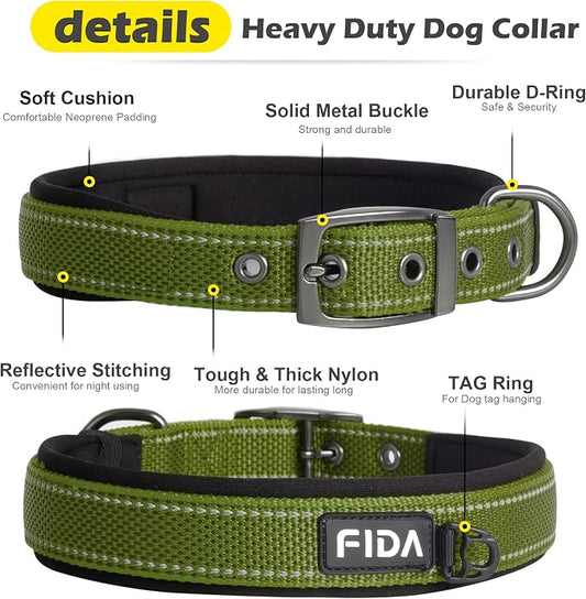 Fida Heavy Duty Dog Collar, Ultra Comfortable Soft Neoprene Padded, Adjustable - Image 2