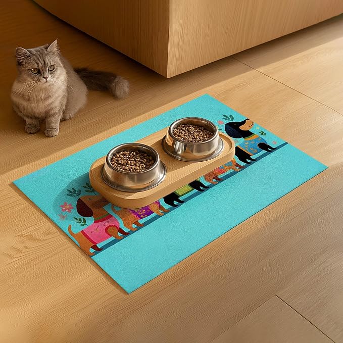 Spring Dachshund Pet Feeding Mat 24x16 Inch Cute Pet Feeding Area Mat Pet Food - Image 9