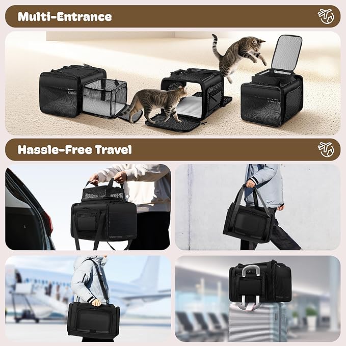 Top and 2 Sides Expandable Cat Carrier 17x11x11, TSA Airline Approved Dog - Image 6