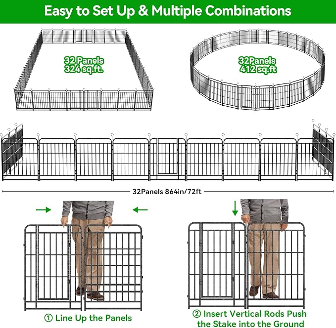 Dog Fence Outdoor 32 Piece Panels 32" Height, Square Steel Pipe - Image 8