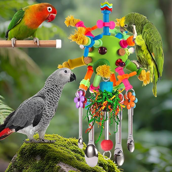 Parrot Toys Bird Toys Perch Pullable Stainless Steel Spoons Colorful Acrylic - Image 7