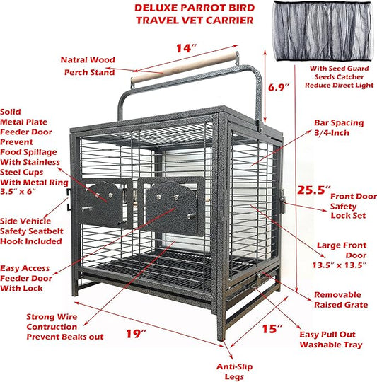 Portable and Durable Heavy Duty Travel Vet Bird Parrot Carrier Play Stand Perch - Image 2