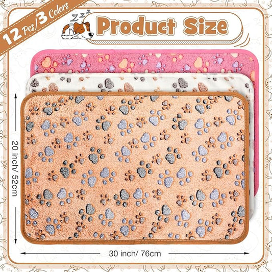 Tegeme 12 Pcs Pet Blankets Soft Fluffy Fleece Dog Cat Warm Paw Print Pattern - Image 2