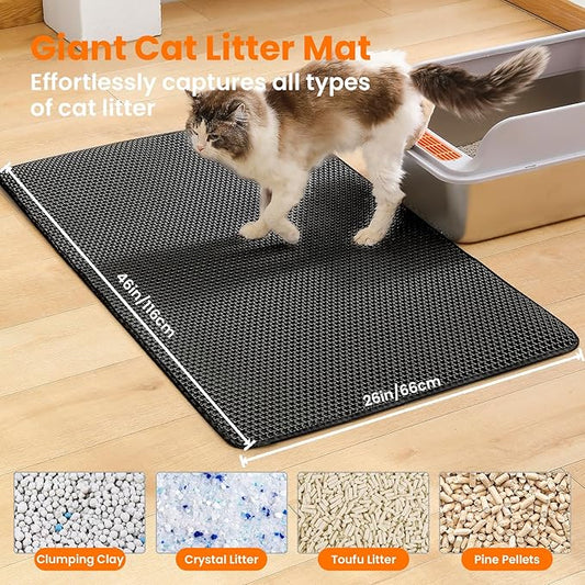 Jumbo Cat Litter Mat, 46x26 Inches Double Layer Honeycomb Litter Trapping Mat - Image 2