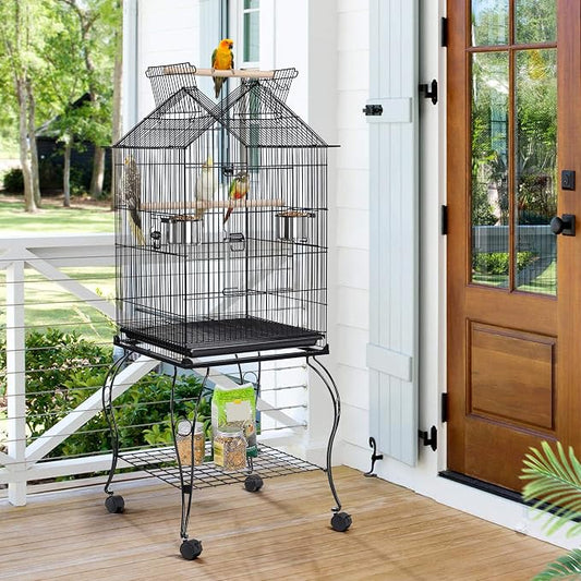 Yaheetech 57-Inch Rolling Open Top Roof Bird Cage - Image 2