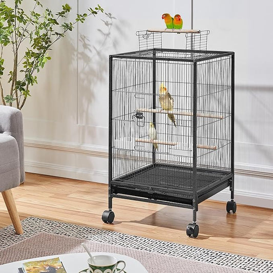 Yaheetech 35 inch Wrought Iron Bird Cage w/Play Open Top and Rolling Stand - Image 2