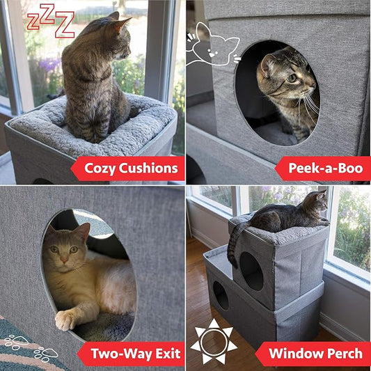 Kitty City Large Stackable Cat Condo & Cube House, Modular Indoor Cat Furniture - Image 2