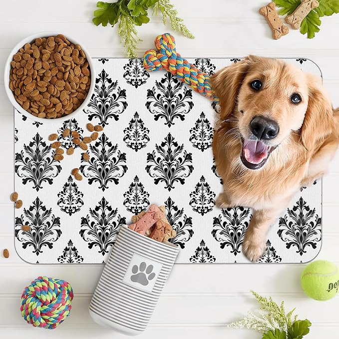 Vintage Damask Flower Dog Cat Food Mat, Non-Slip Dog Bowl Mats Floor Protector - Image 7