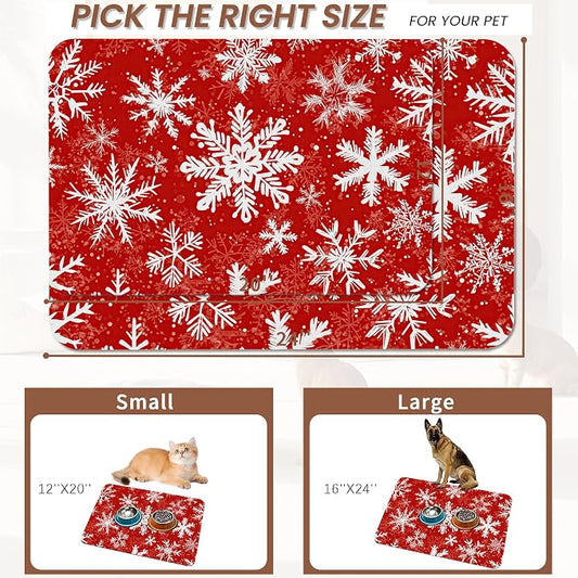 Christmas Dog Food Mat for Floors, Snowflake Absorbent Pet Food and Water Bowl - Image 2