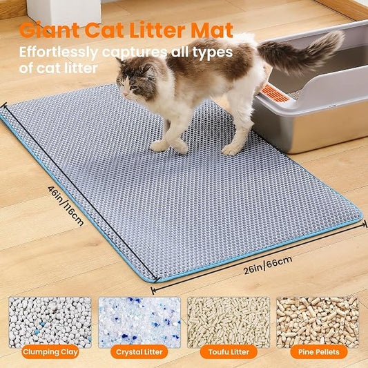 Jumbo Cat Litter Mat, 46x26 Inches Double Layer Honeycomb Litter Trapping Mat - Image 2