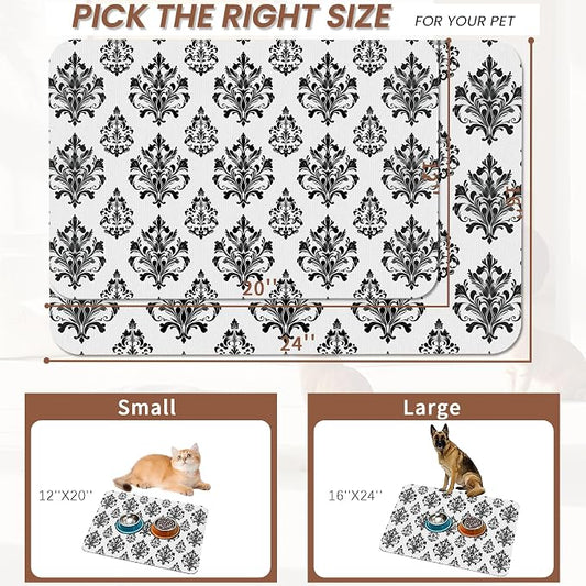 Vintage Damask Flower Dog Cat Food Mat, Non-Slip Dog Bowl Mats Floor Protector - Image 2