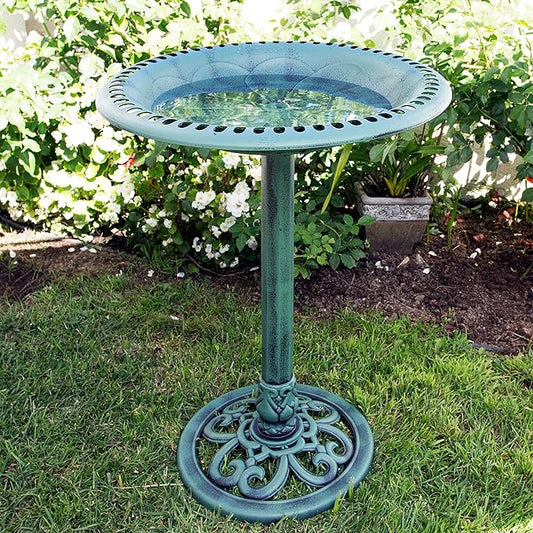 Alpine Corporation TEC116 Outdoor Aged Green Pedestal Birdbath - Image 2