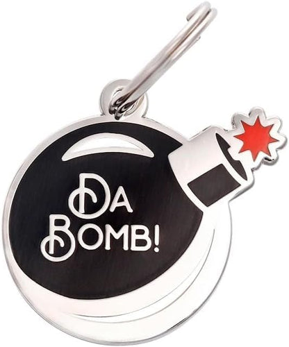 Two Tails Da Bomb Pet ID Tag, Custom Engraved Dog Name Tag, Personalized Charm by TwoTailsPetCompany