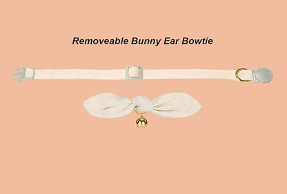 Bunny Ear Cat Collar with Bell and Bow Tie, Breakaway Cute Bowtie Kitten Collars - Image 2