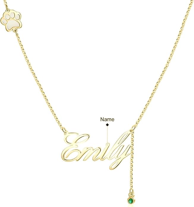 Personalized Cute Dog Cat Paw Name Necklace Forever Love Custom Heart Pendant - Image 2
