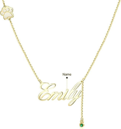 Personalized Cute Dog Cat Paw Name Necklace Forever Love Custom Heart Pendant - Image 2