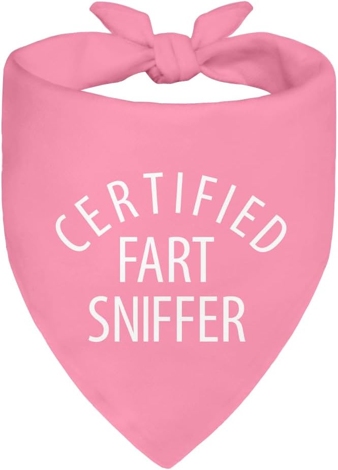 Certified Fart Sniffer Pink Dog Bandana, Funny Pet Bandana Adjustable Scarf by ZBBFSCSB