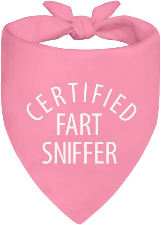Certified Fart Sniffer Pink Dog Bandana, Funny Pet Bandana Adjustable Scarf by ZBBFSCSB