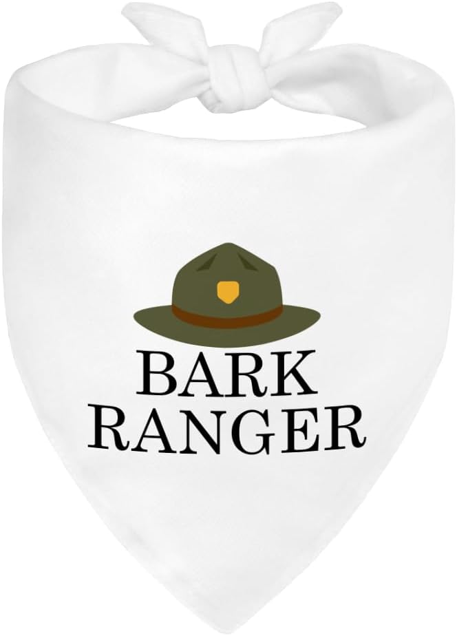 Bark Ranger White Dog Bandana, Funny Puppy Scarf Photo Prop by ZBBFSCSB