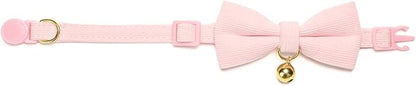 Soft Corduroy Cat Collar with Bell and Bowtie, Safety Breakaway Clasp, - Image 6