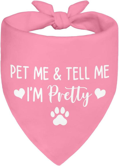 Pet Me & Tell Me I'm Pretty Pink Dog Bandana, Cute Adjustable Scarf by ZBBFSCSB
