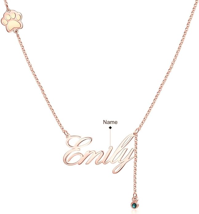 Personalized Cute Dog Cat Paw Name Necklace Forever Love Custom Heart Pendant - Image 3