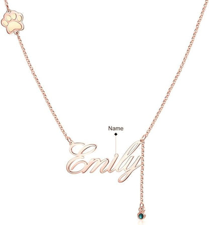 Personalized Cute Dog Cat Paw Name Necklace Forever Love Custom Heart Pendant - Image 3