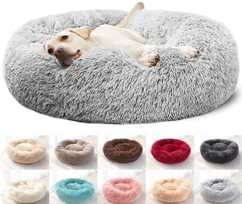 Original Calming Donut Dog and Cat Bed in Shag Fur, Dog Beds by Unknown