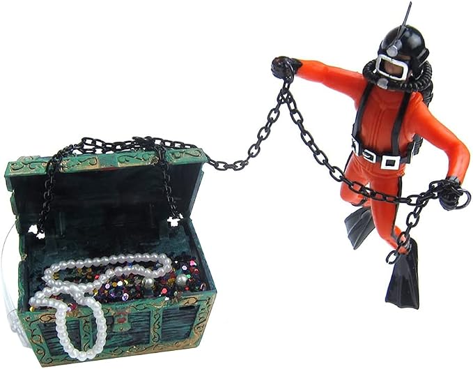 Live-Action Aquarium Ornament Creative Undersea Treasure Chest Diver Air - Image 8