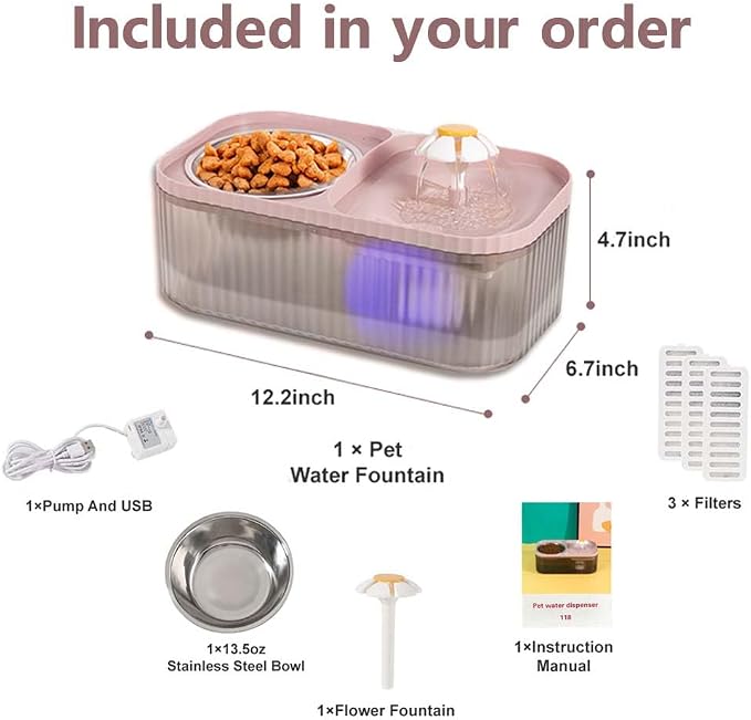 Marchul Cat Water Fountain and Stainless Steel Food Bowl, 100oz/3L Super Quiet - Image 7