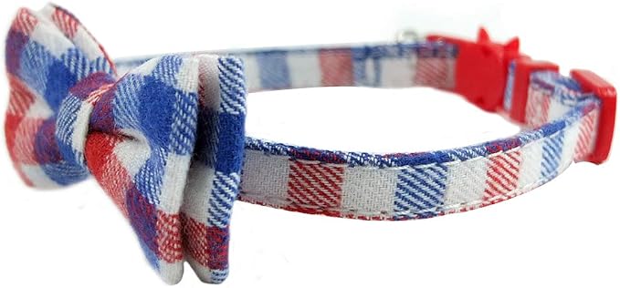 Cat Collar Breakaway with Bell and Bow Tie, Plaid Design Adjustable Safety - Image 3