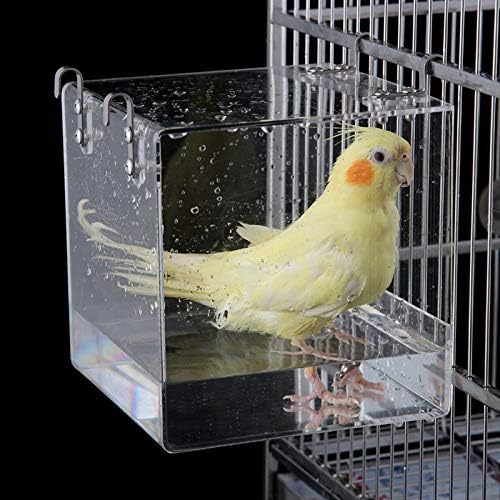Hanging Cube Bird Bath Cage, Transparent Bird Bathtub Bath Shower - Image 3