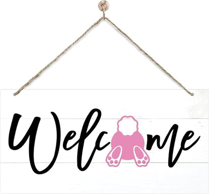Welcome Sign for Front Door, Welcome Decor Wooden Hanging Sign for Wall Decor by corner+wind