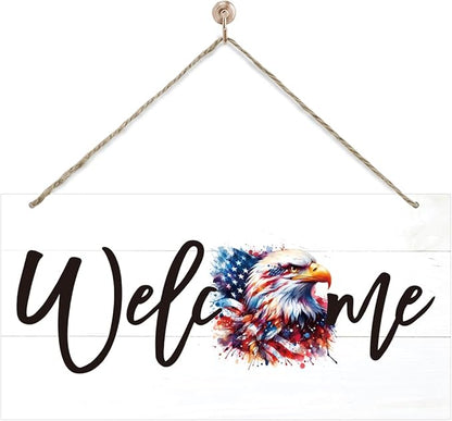 Welcome Sign for Front Door, Welcome Decor Wooden Hanging Sign for Wall Decor by corner+wind