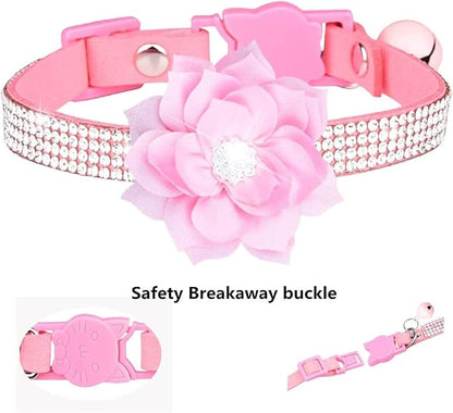 Cat Collars, Rhinestone for Girl Cats Bling Kitten Flower Adjustable Breakaway - Image 5