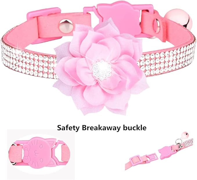 Cat Collars, Rhinestone for Girl Cats Bling Kitten Flower Adjustable Breakaway - Image 5