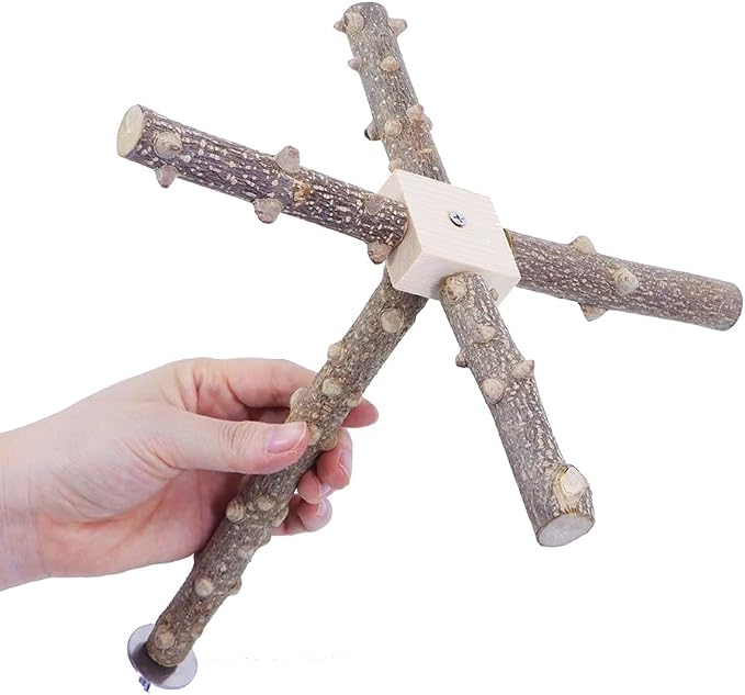Bird Perch Stand Toy, Interactive Spinning Bird Toys, Wooden Parrot Perch - Image 7