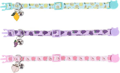 3 Pack Cat Collar Fruits with Bell Pendant Breakaway Adjustable Accessory - Image 2